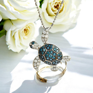 0.79 ctw White 14K Gold Turtle Blue and White Diamond Pendant