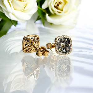 0.70 ctw Yellow 14K Gold Chocolate and White Diamond Earrings