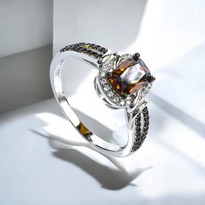 Emerald Cut Chocolate Diamond Silver Ring