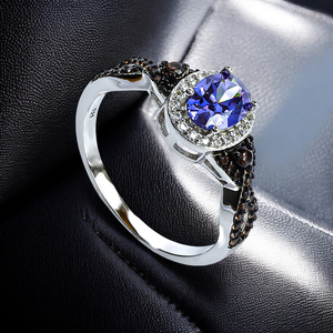Chocolate Diamond 7 mm x 5 mm Tanzanite .925 Sterling Silver Ring