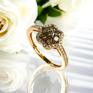 0.70 CTW 14K Yellow Gold Chocolate and White Diamonds Flower Ring