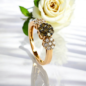 0.75 CTW 14K Yellow Gold Chocolate and White Diamonds 3 Flower Ring
