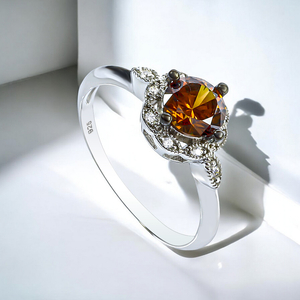 6 mm Brilliant Cut Chocolate Diamond Silver Ring