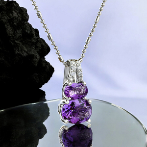 Two Oval Cut Amethyst Silver Pendant