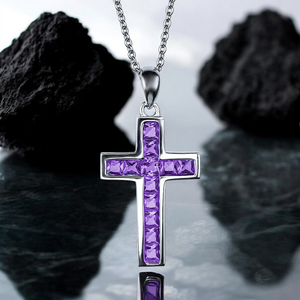 Sterling Silver Cross With Round Cut Amethyst