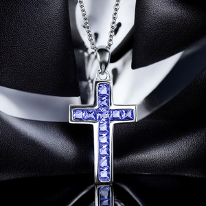 Sterling Silver Cross With Round Cut Tanzanite