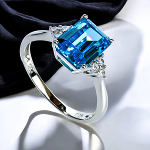 Emerald Cut Swiss Blue Topaz 925 Silver Ring