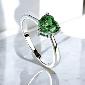 Heart Shape Emerald Sterling Silver Solitaire Ring