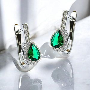Emerald Sterling Silver Set Earrings and Pendant