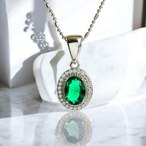 Emerald Sterling Silver 925 Set Earrings and Pendant