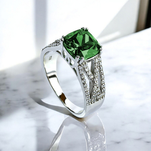 Micro Pave Emerald .925 Sterling Silver Ring