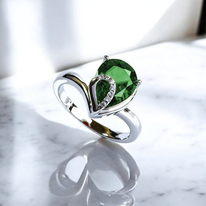 Emerald Ring Pear Cut Stone Ring