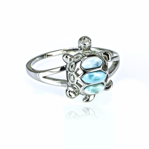Beautiful Genuine Larimar Stone Turtle Sterling Silver Ring