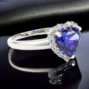 Tanzanite Sterling Silver Solitaire Ring Heart Shape