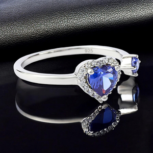 Double Tanzanite Sterling Silver Solitaire Ring Heart Shape