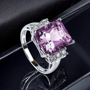 Big Emerald Cut Engagement Alexandrite Silver Ring