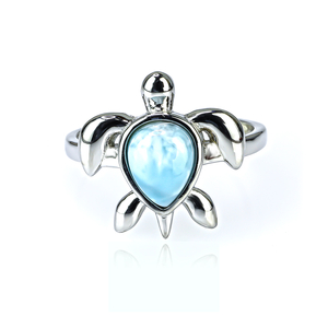 Natural Larimar Stone Turtle Silver Ring