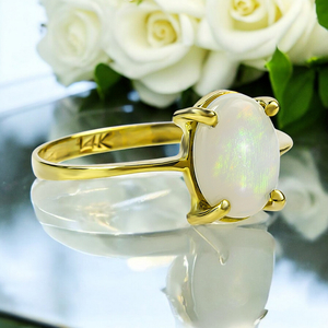 Genuine Milky Mexican Opal Natural 14K Solid Gold Ring