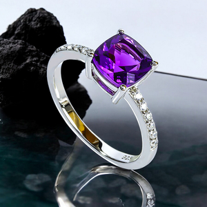 Princess Cut Amethyst Engagement Silver Solitaire Ring