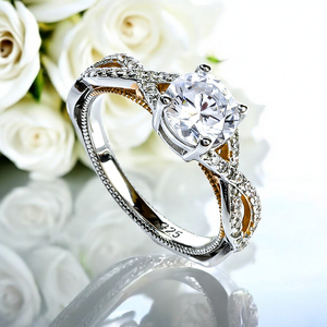 9 mm Bridal Solitaire Silver Ring With Yellow Gold Plating