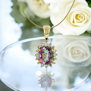 Genuine Mystic Topaz Diamonds Gold Charm Pendant