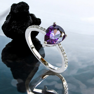 Solitaire Pear Cut Amethyst Ring Sterling Silver