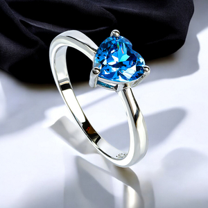 Heart Shape Blue Topaz Sterling Silver Solitaire Ring