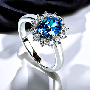 Silver Oval Cut London Blue Topaz Ring