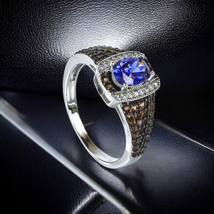 Silver 7 mm x 5 mm Tanzanite & Chocolate Diamond Silver Ring