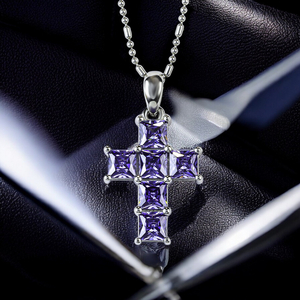 Tanzanite Cross Silver Pendant 2.5 cms x 1.3 cms