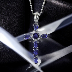 Beautiful Sterling Silver Cross With Tanzanite