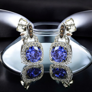 Silver Princess Cut Tanzanite Chocolate Diamond Set Earrings Pendant