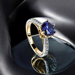 Silver Yellow Gold Plated 8 mm Tanzanite Silver Ring