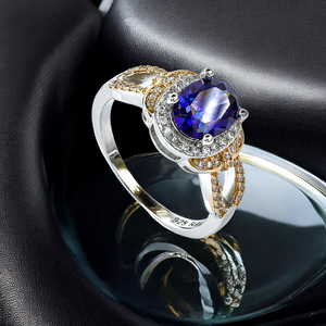 Silver Yellow Gold Plated 8 mm x 6 mm Tanzanite Silver Ring