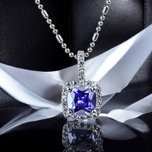 Princess Cut Tanzanite Sterling Silver Pendant
