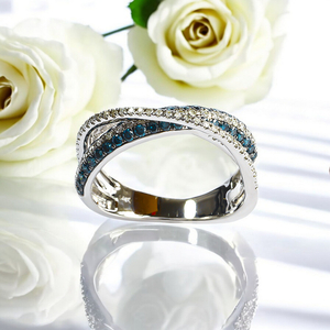 0.66 CTW 14K White Gold Blue and White Diamonds Cross Ring