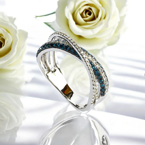 0.66 CTW 14K White Gold Blue and White Diamonds Cross Ring