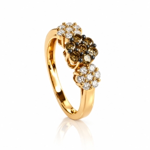 0.75 CTW 14K Yellow Gold Chocolate and White Diamonds 3 Flower Ring