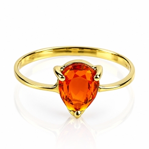 Natural Pear Cut Mexican Fire Cherry Opal 14K Gold Ring