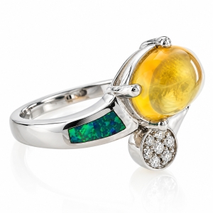 Genuine Fire Jelly Opal Blue Opal Silver Ring