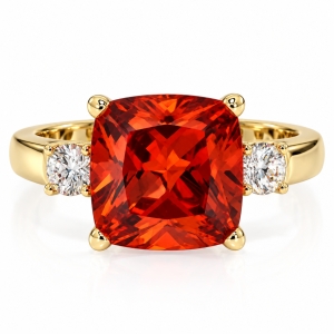 Princess Cut Fire Cherry Opal Gold Plated Silver Ring