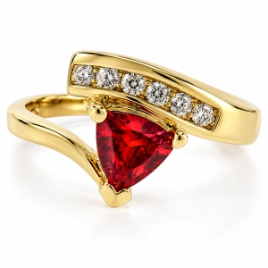 Trillion Cut Fire Opal 14K Gold Plated Silver Ring