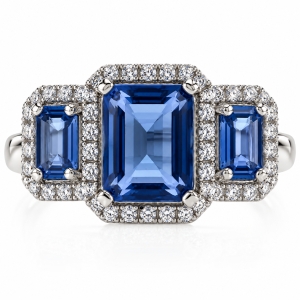 3 Stone Alexandrite Micro Pave Setting Silver Ring