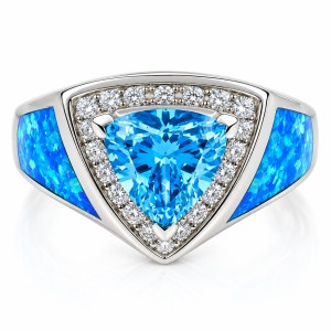 Blue Opal and Topaz Silver Ring