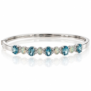 White Australian Opal and Alexandrite Silver Bangle