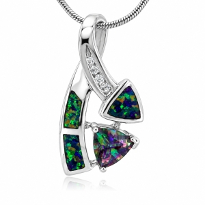 Trillion Cut Topaz And Opal Silver Pendant