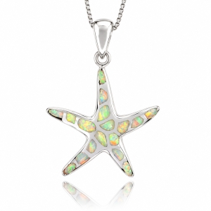 White Australian Opal Sea Star Fish Silver Pendant