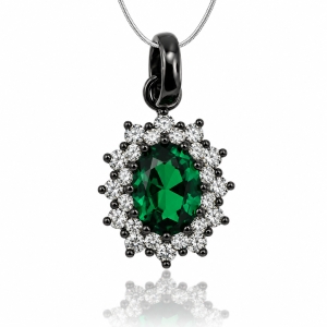 Oxidized Silver and Oval Cut Emerald Pendant