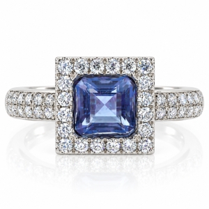 Princess Cut Alexandrite Micro Pave Setting Silver Ring