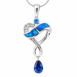 Blue Topaz with Opal Silver Slide Pendant